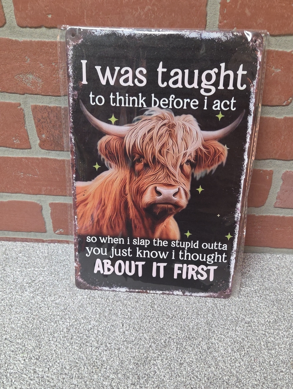 Funny Highland Cow Metal Sign